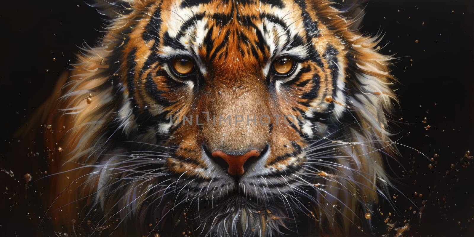 Painting of a tiger with oil technique. Wall art