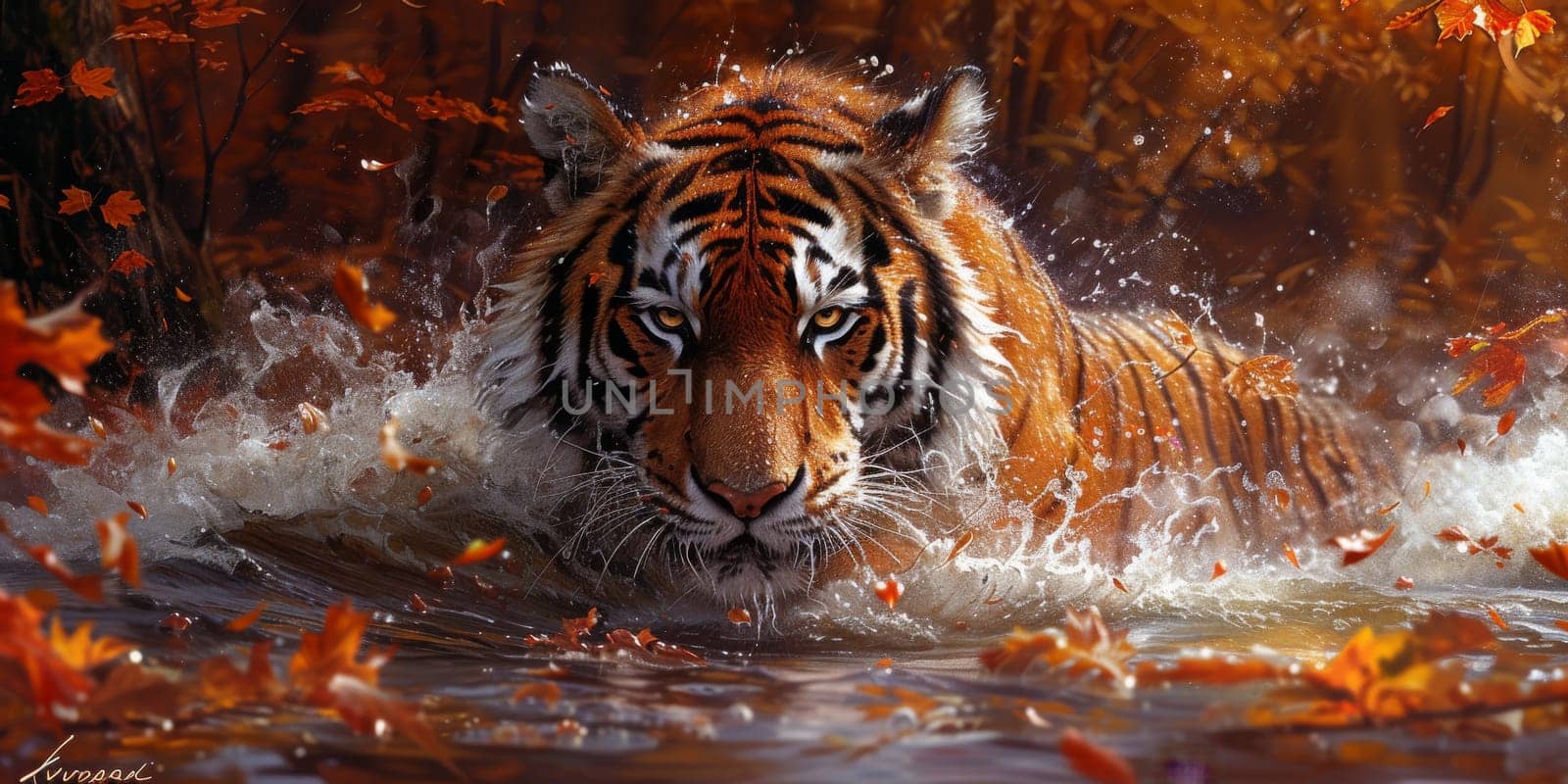 Painting of a tiger with oil technique. Wall art