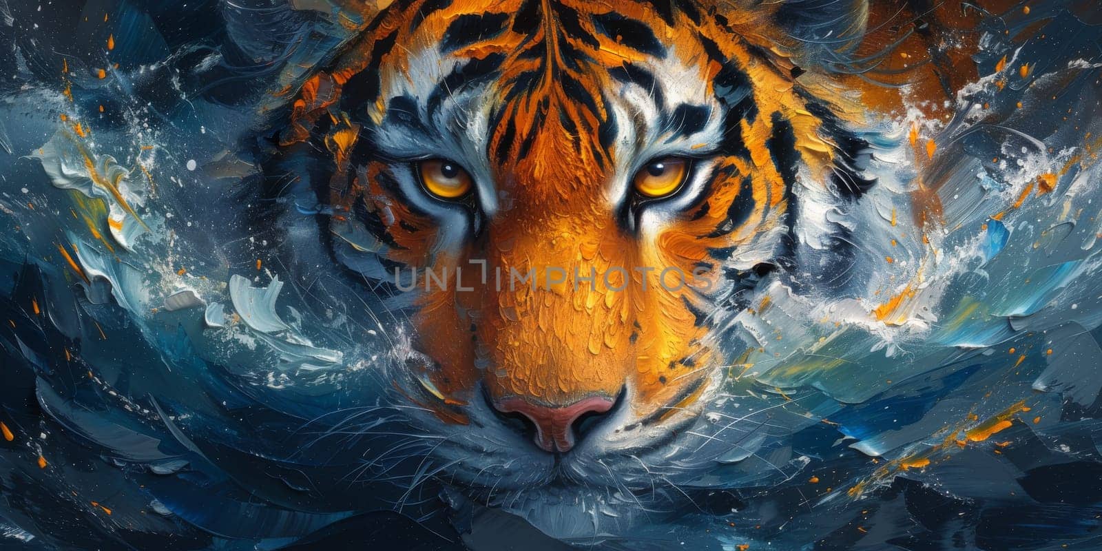 Painting of a tiger with oil technique. Wall art