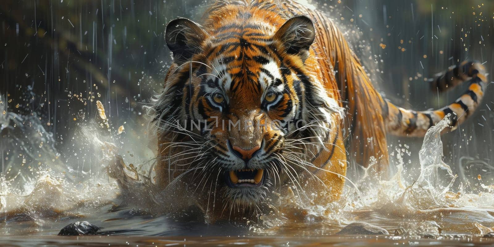 Painting of a tiger with oil technique. Wall art