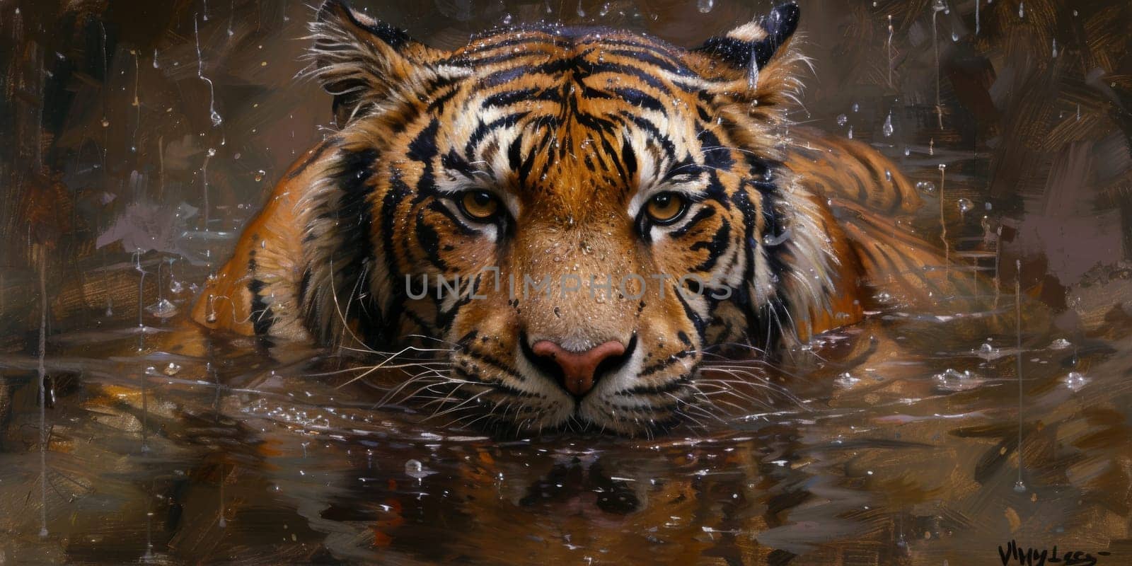 Painting of a tiger with oil technique. Wall art