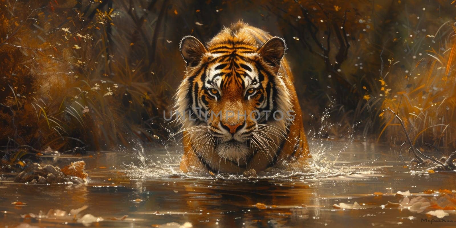 Painting of a tiger with oil technique. Wall art