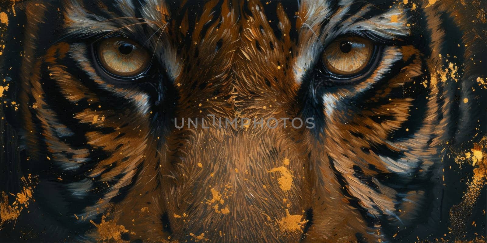 Painting of a tiger with oil technique. Wall art