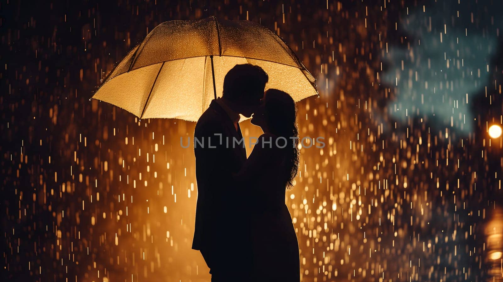 Couple kissing in the rain with back cinematic light by z1b