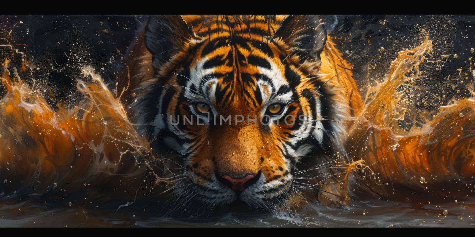 Painting of a tiger with oil technique. Wall art