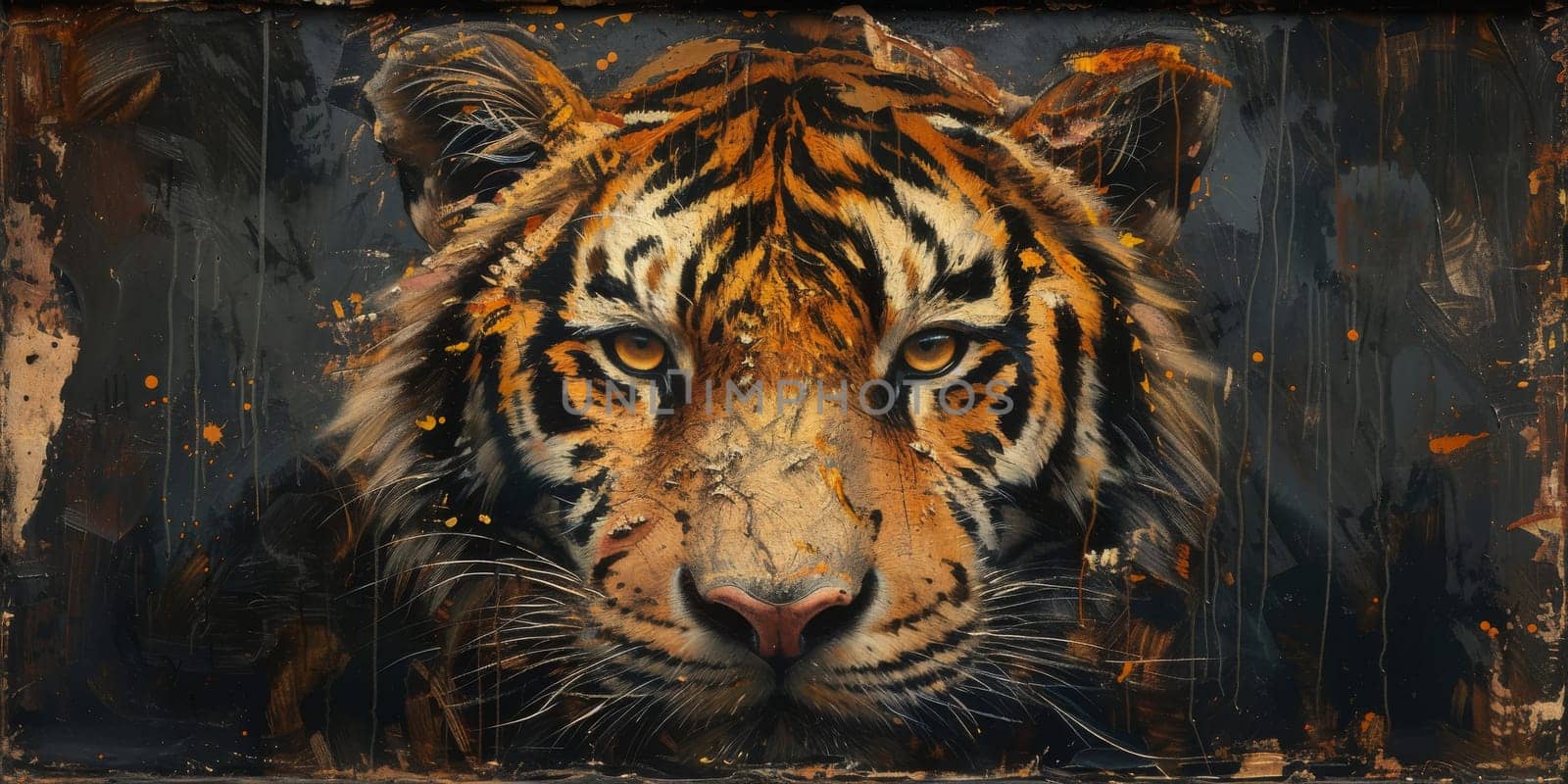 Painting of a tiger with oil technique. Wall art