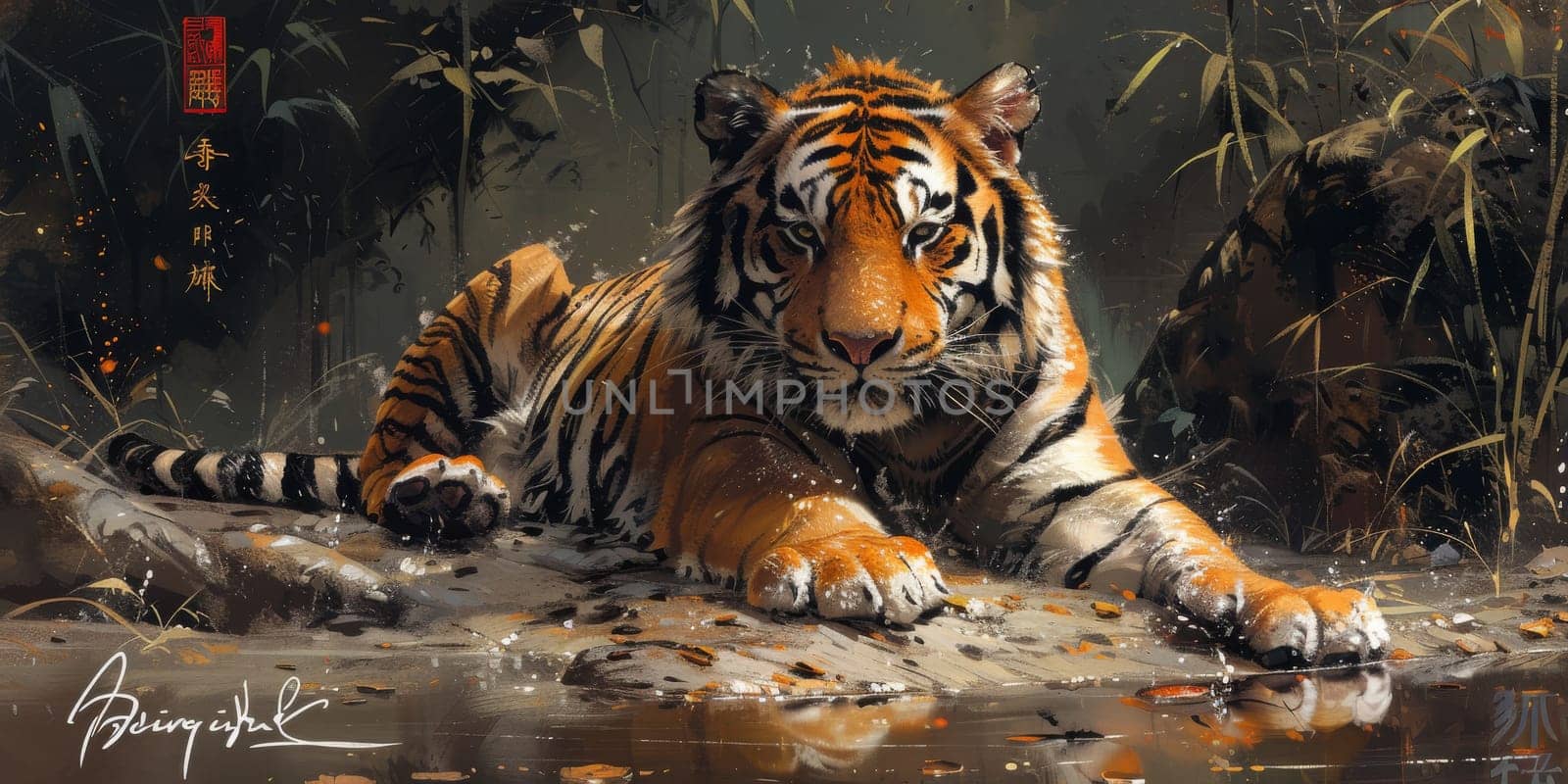 Painting of a tiger with oil technique. Wall art. by Benzoix