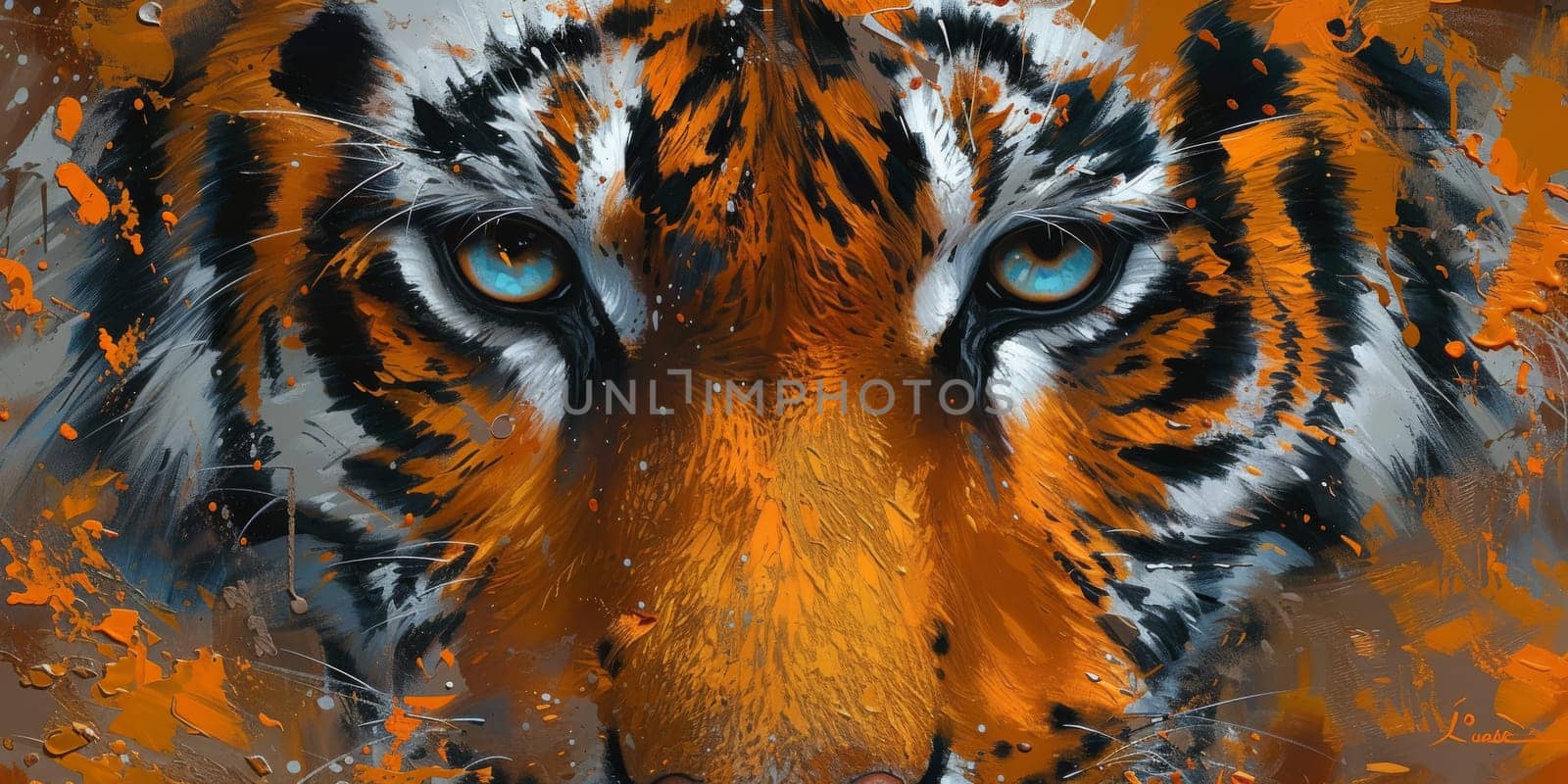 Painting of a tiger with oil technique. Wall art