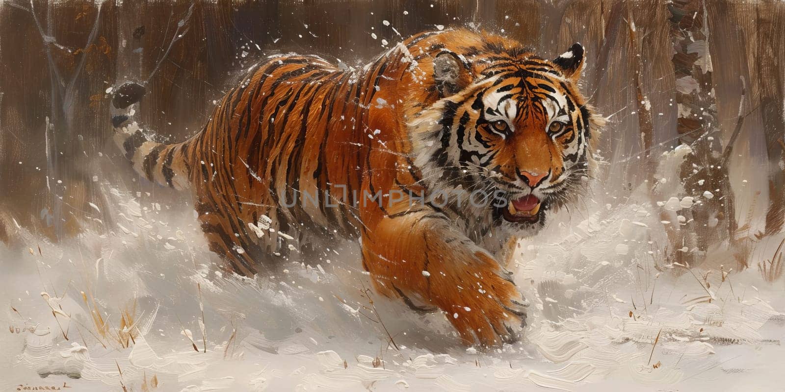 Painting of a tiger with oil technique. Wall art