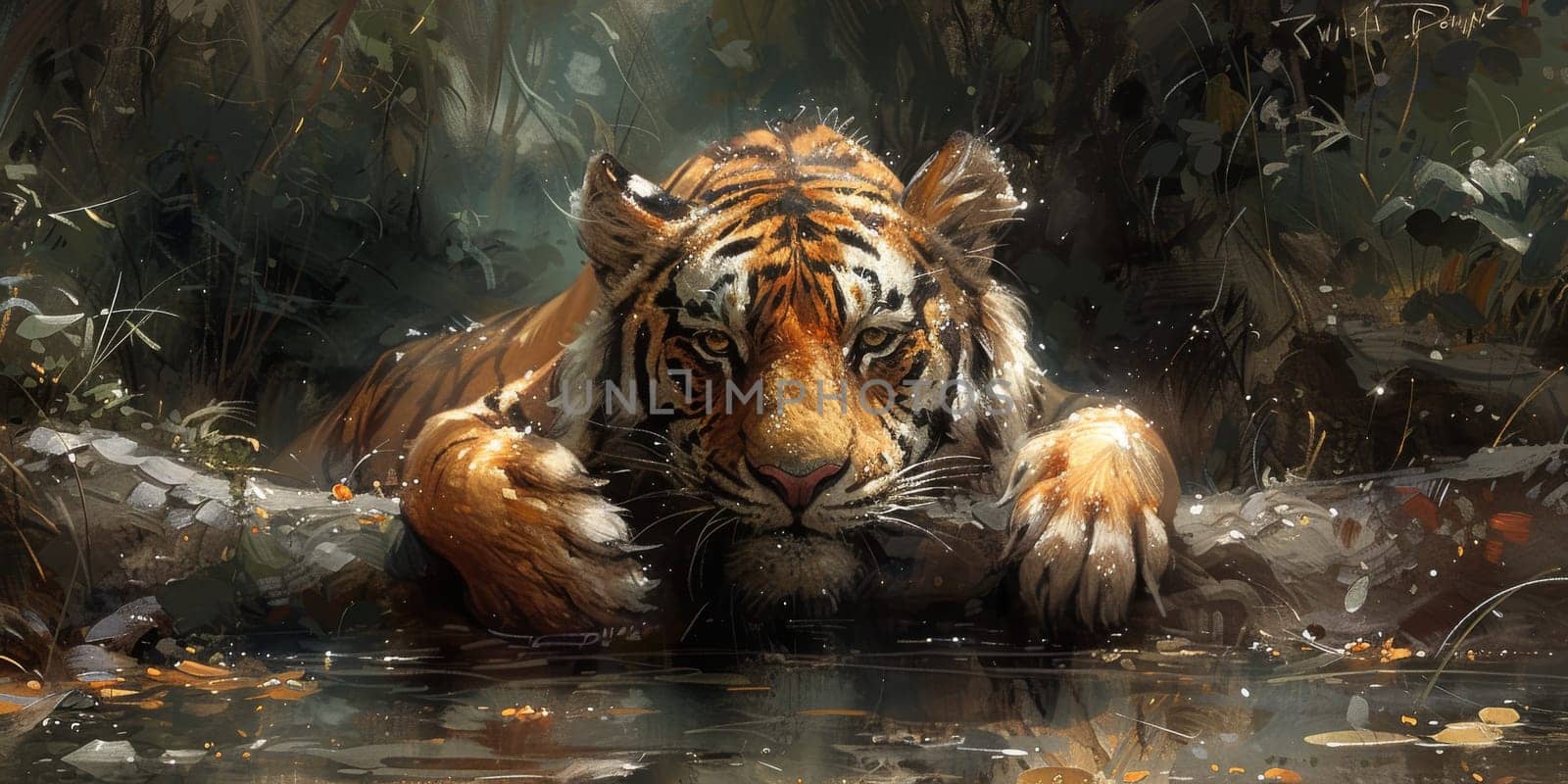 Painting of a tiger with oil technique. Wall art. by Benzoix