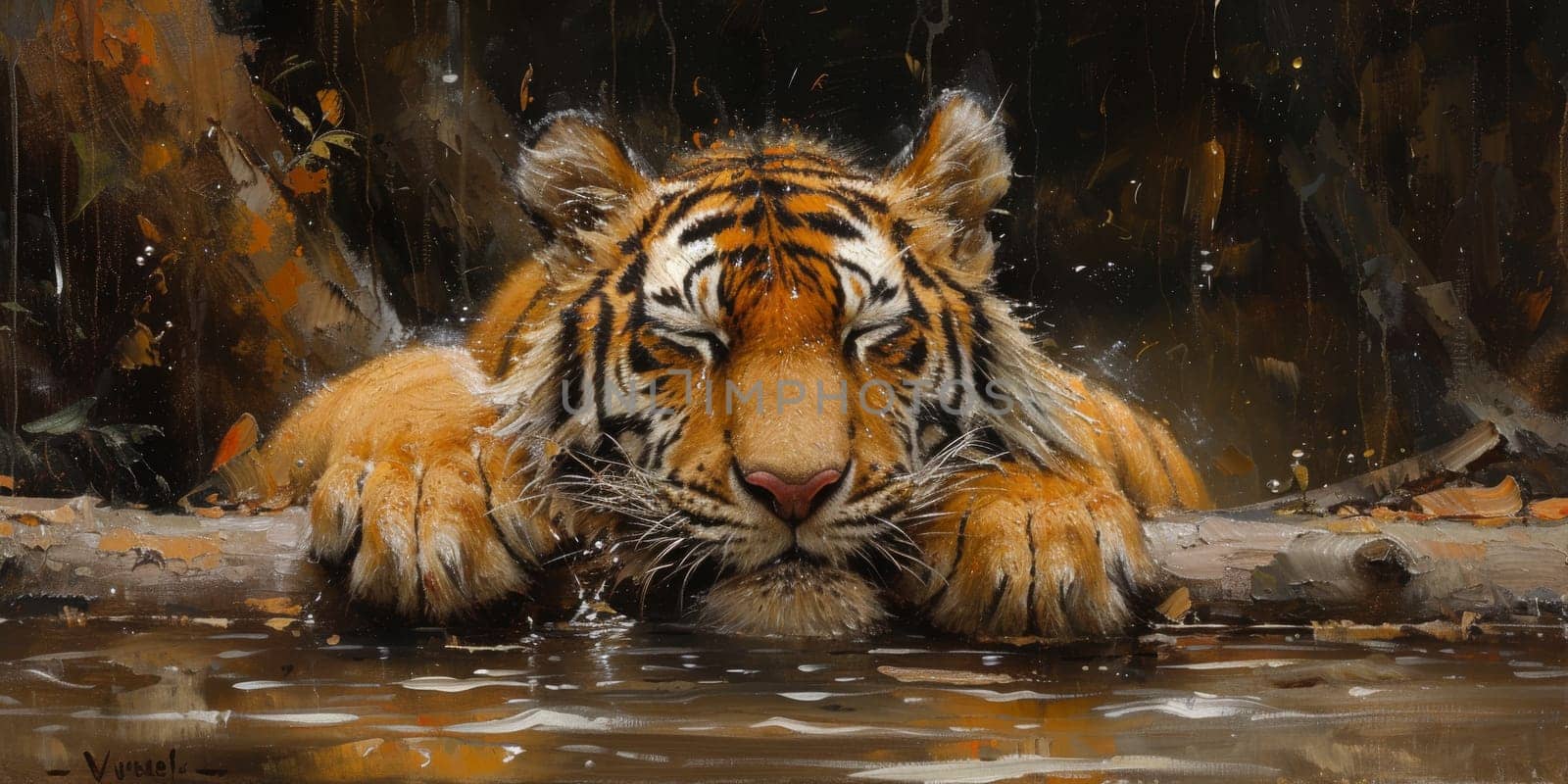 Painting of a tiger with oil technique. Wall art. by Benzoix