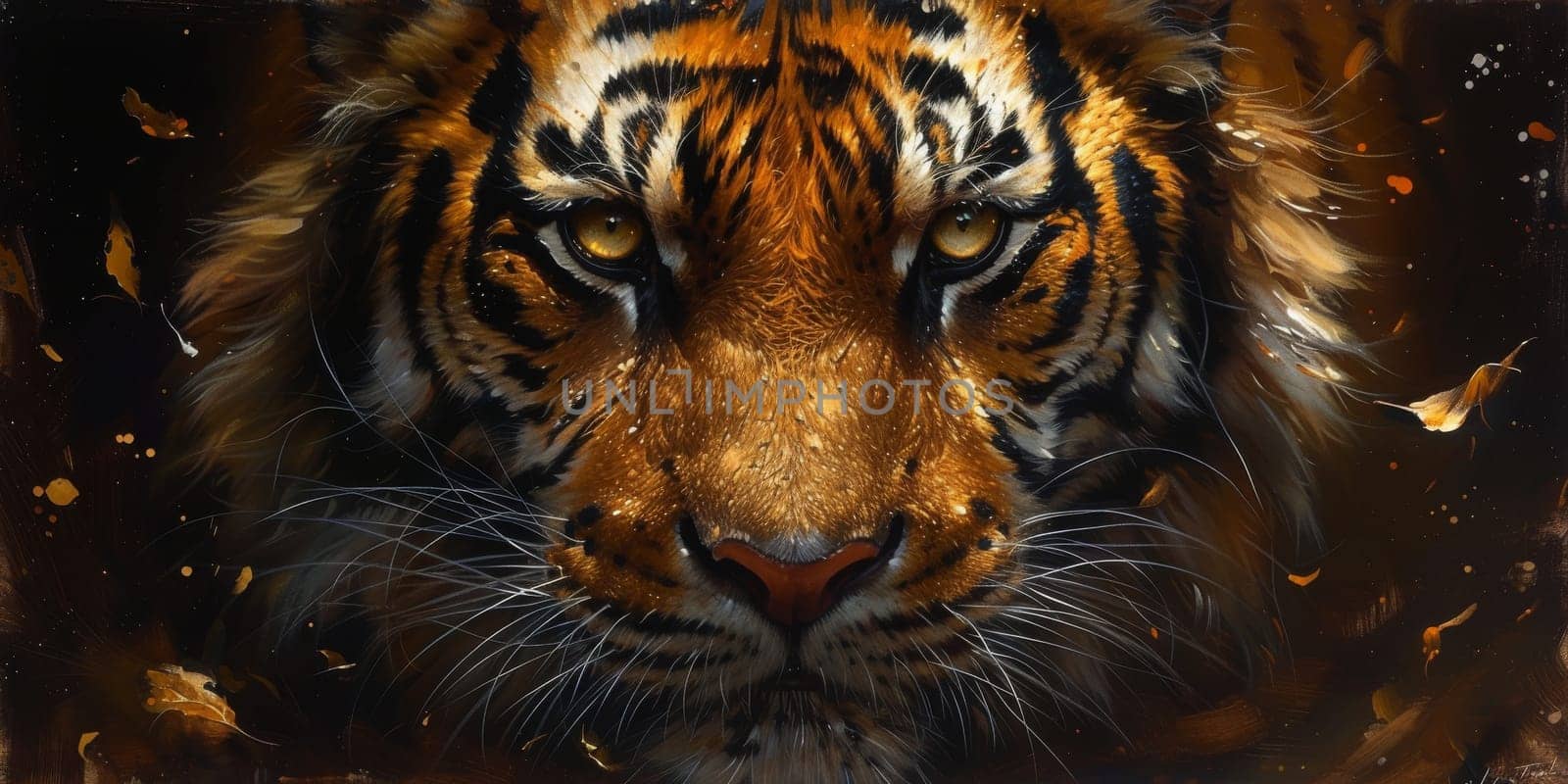 Painting of a tiger with oil technique. Wall art