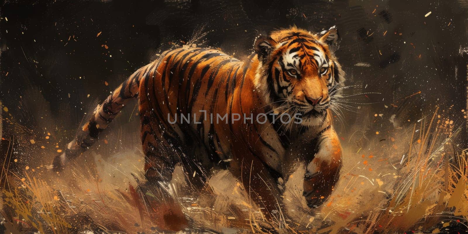 Painting of a tiger with oil technique. Wall art