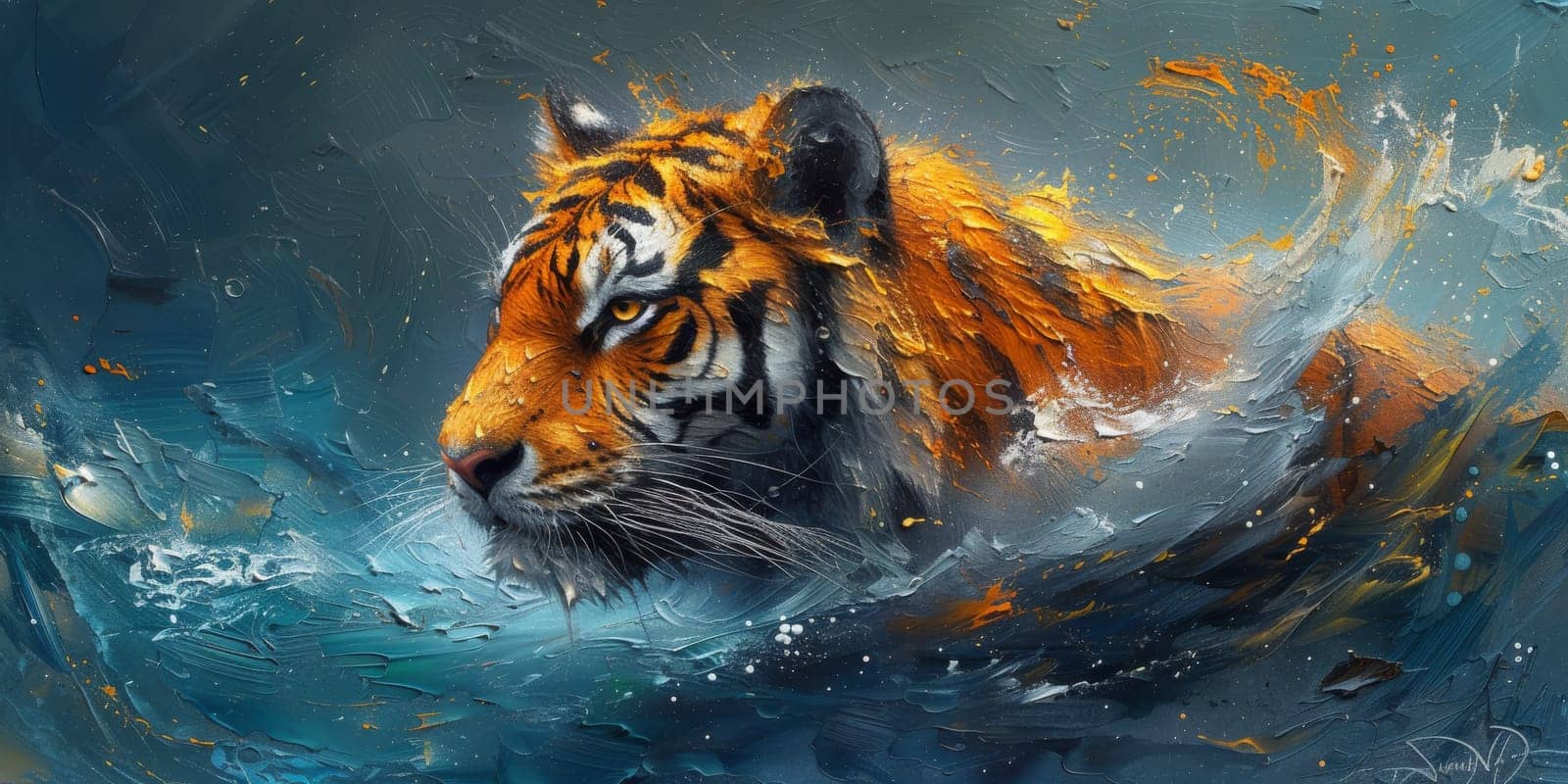 Painting of a tiger with oil technique. Wall art. by Benzoix