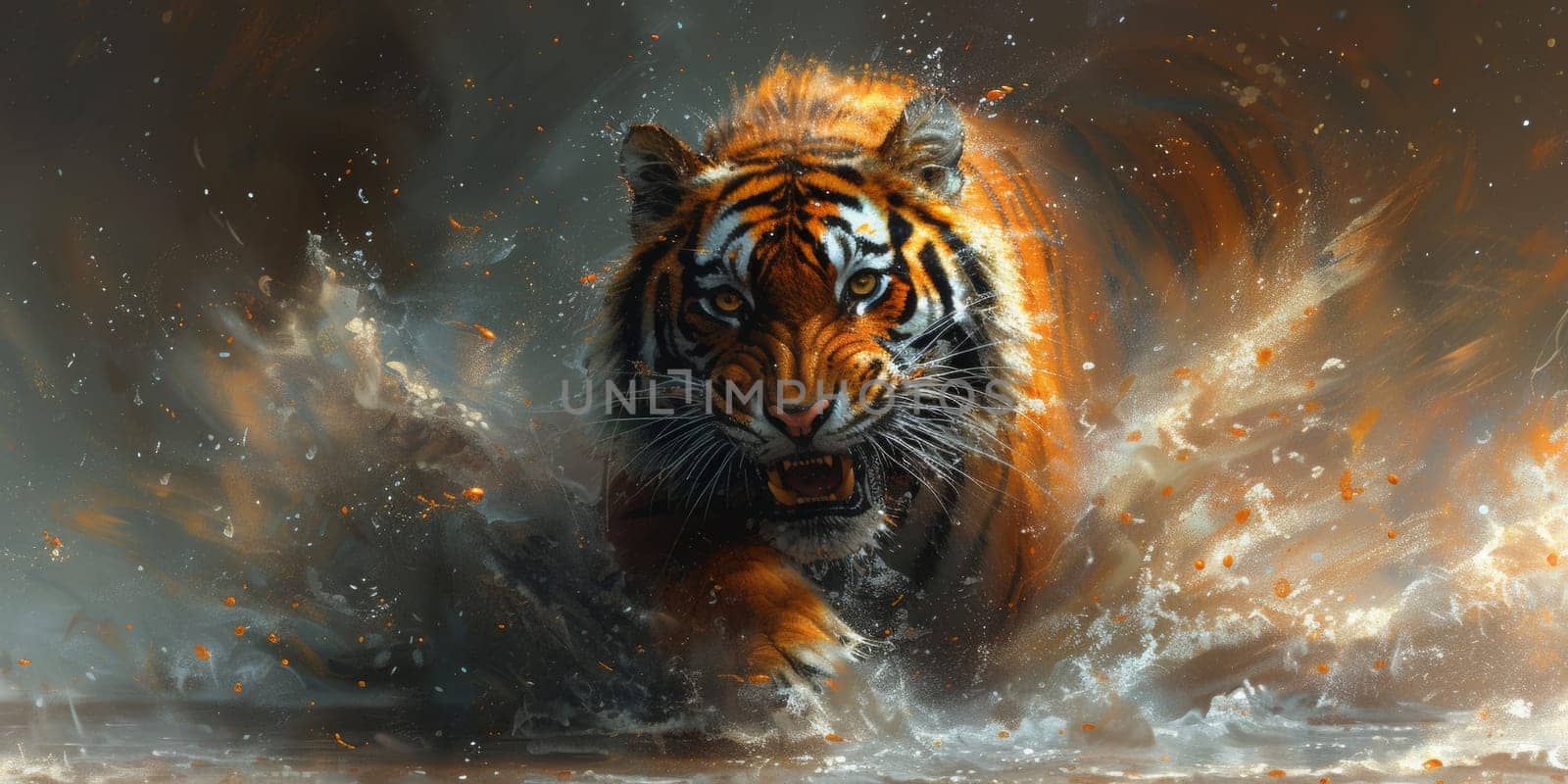 Painting of a tiger with oil technique. Wall art