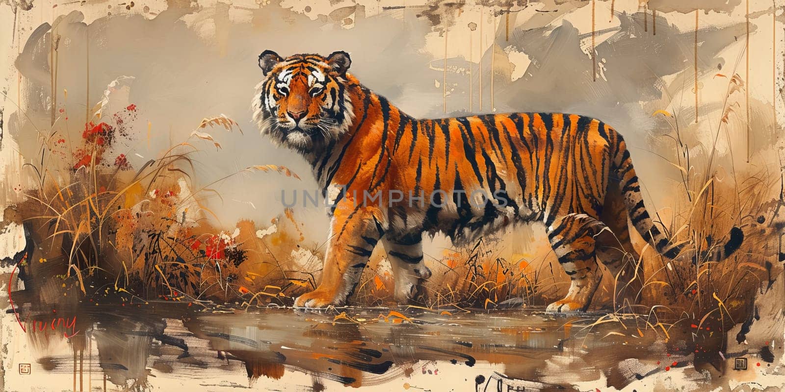 Painting of a tiger with oil technique. Wall art. by Benzoix