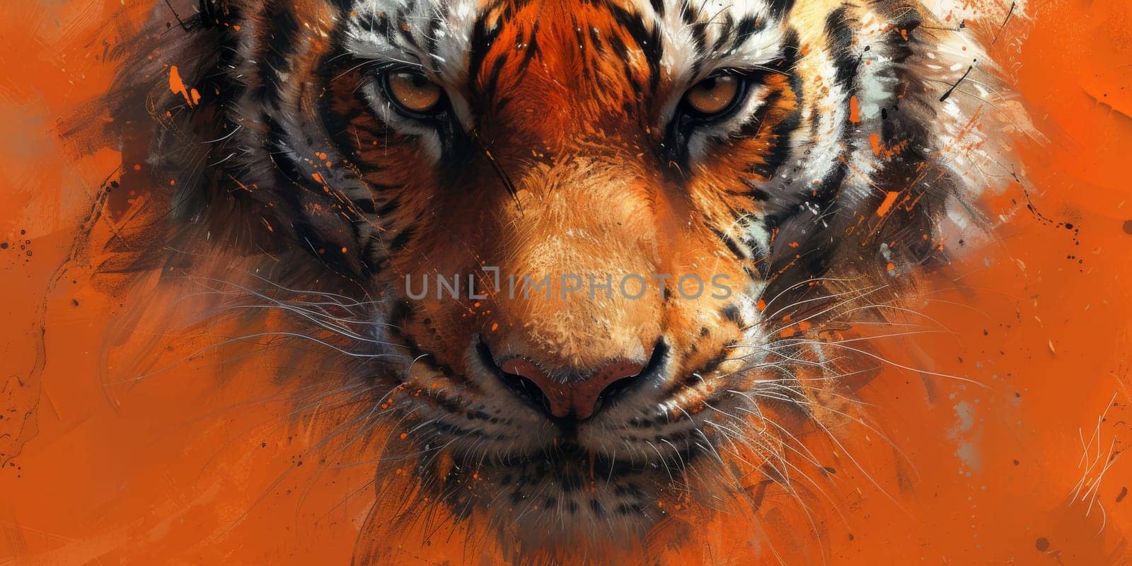 Painting of a tiger with oil technique. Wall art