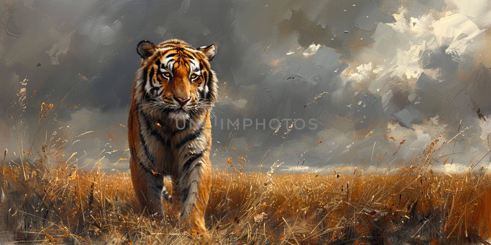 Painting of a tiger with oil technique. Wall art