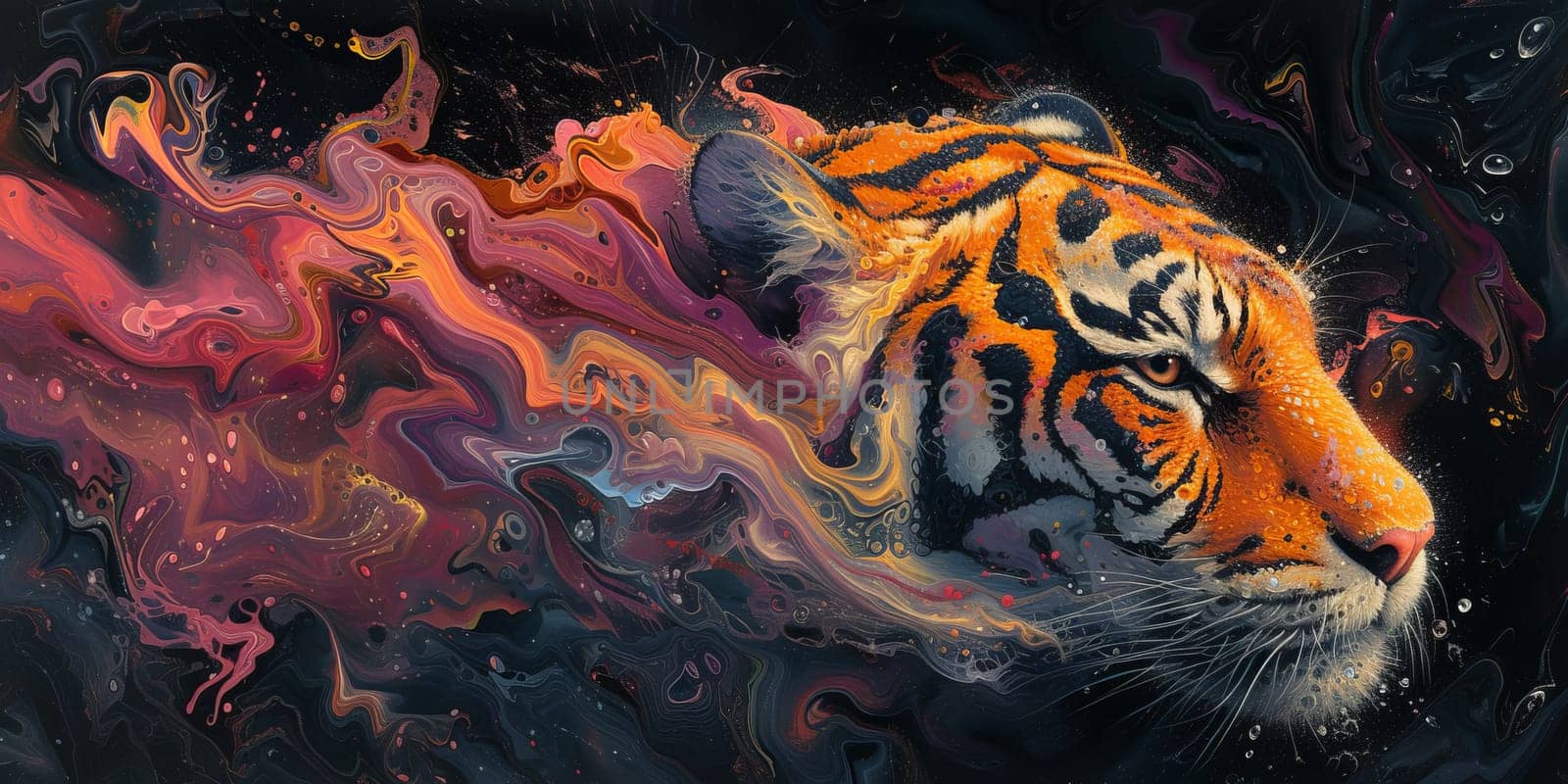 Painting of a tiger with oil technique. Wall art