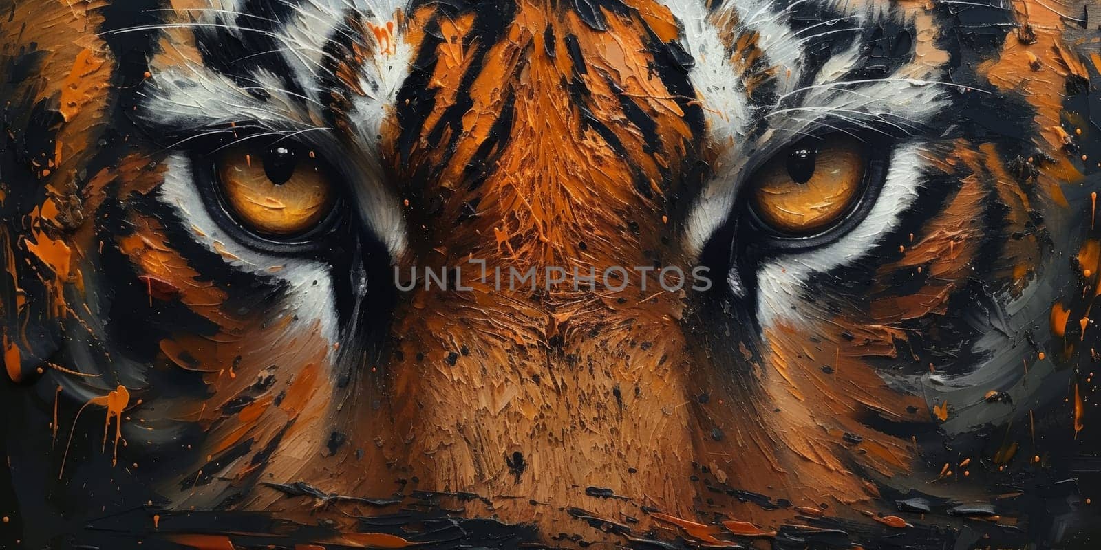 Painting of a tiger with oil technique. Wall art