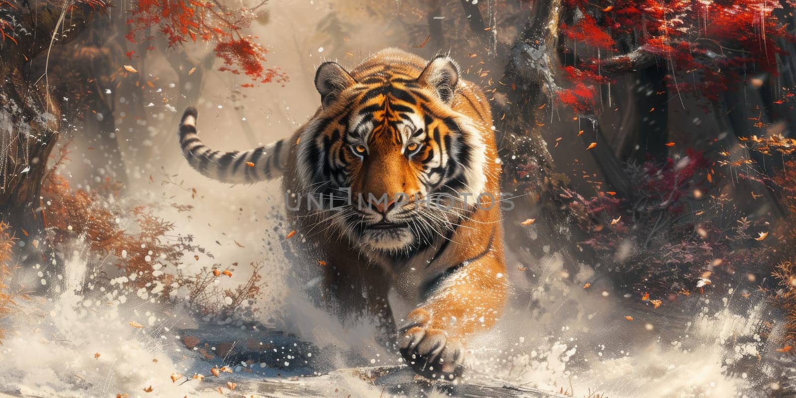 Painting of a tiger with oil technique. Wall art