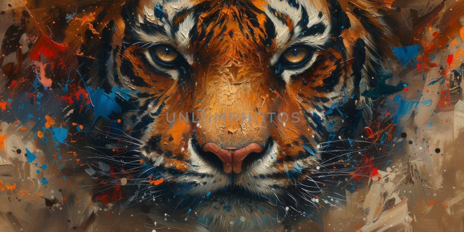 Painting of a tiger with oil technique. Wall art