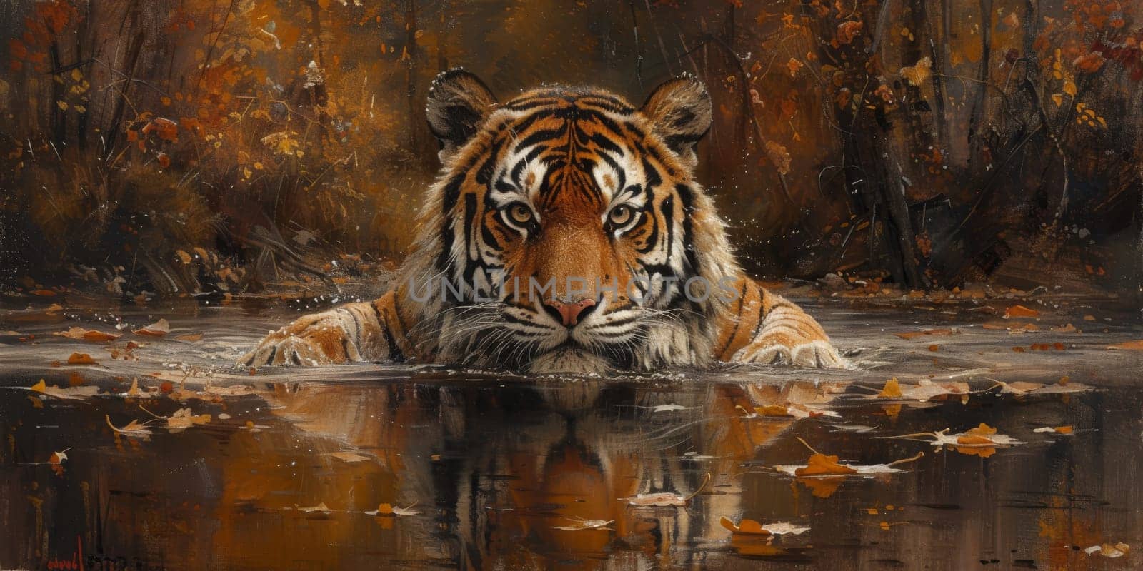 Painting of a tiger with oil technique. Wall art