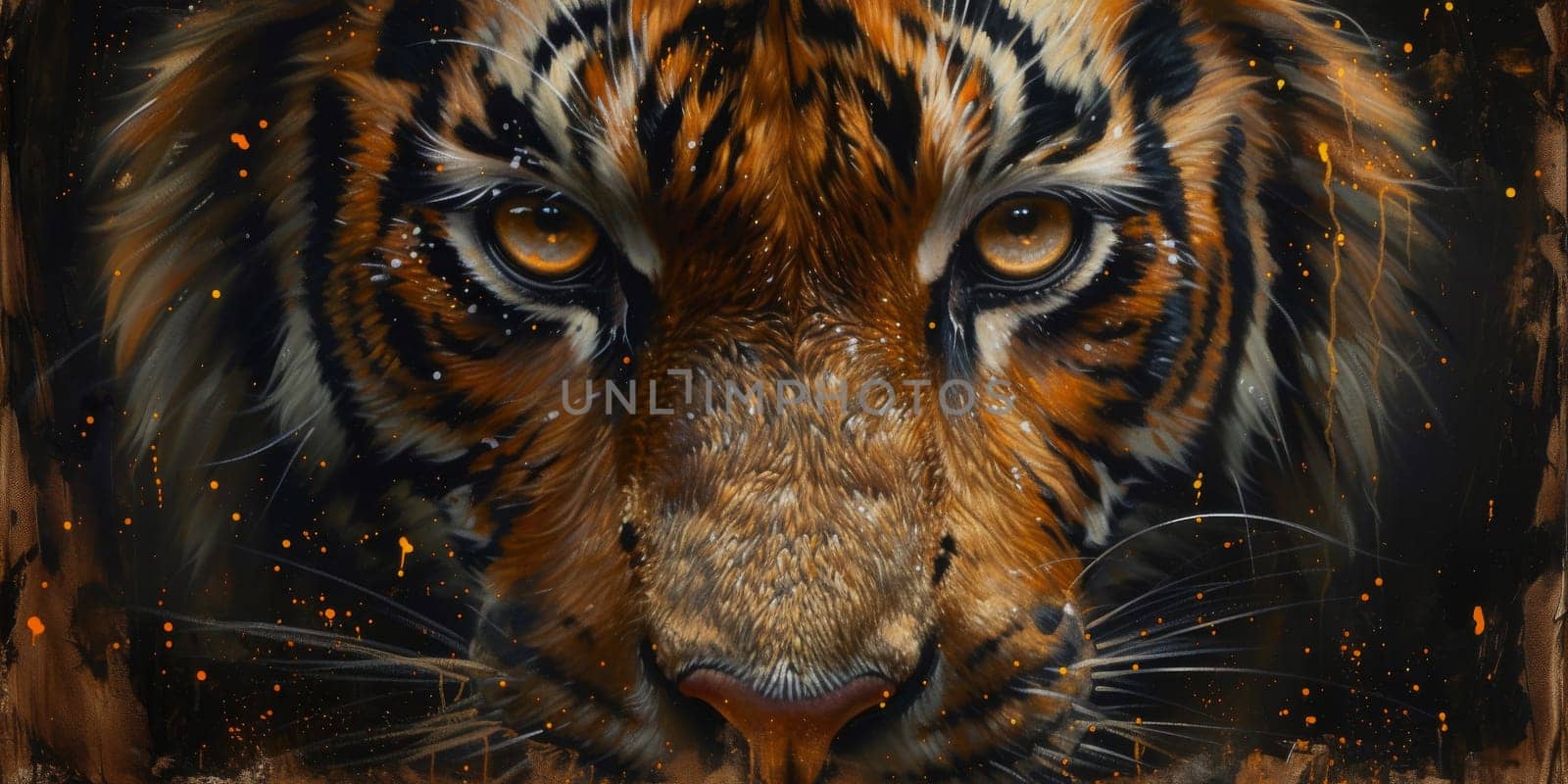 Painting of a tiger with oil technique. Wall art