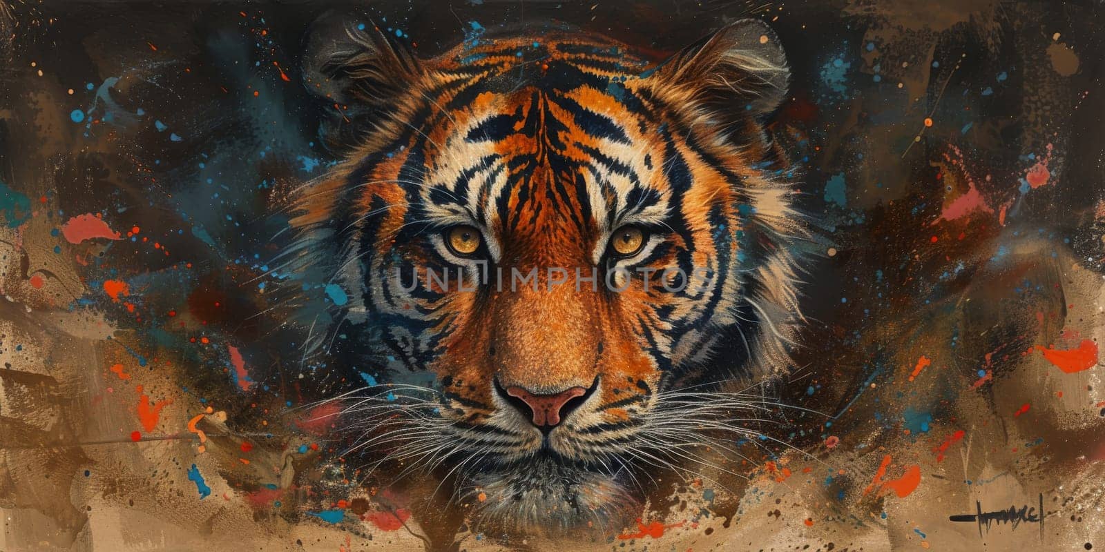 Painting of a tiger with oil technique. Wall art. by Benzoix