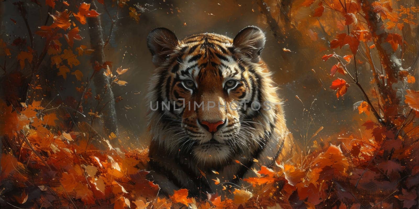 Painting of a tiger with oil technique. Wall art