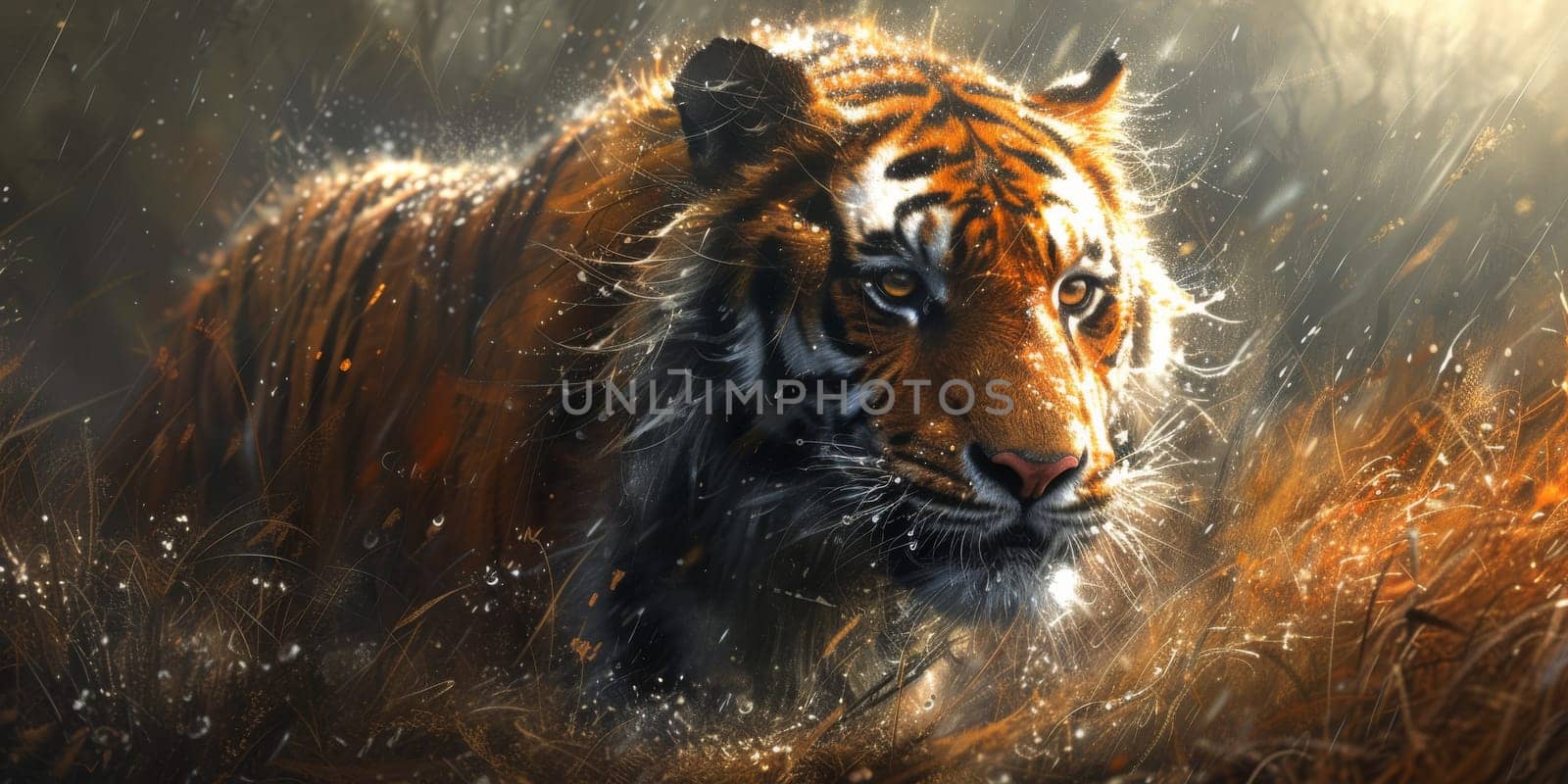 Painting of a tiger with oil technique. Wall art