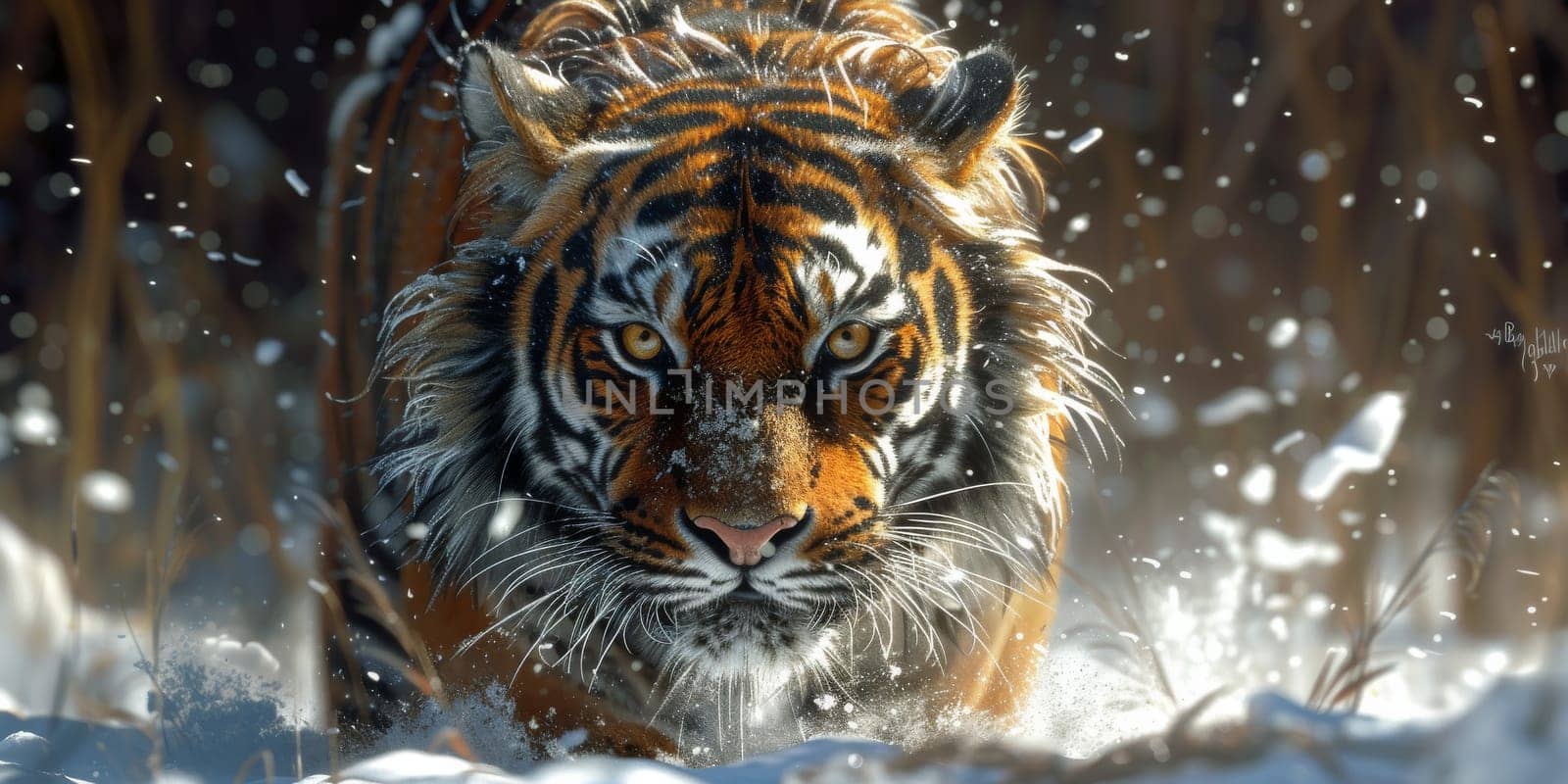 Painting of a tiger with oil technique. Wall art