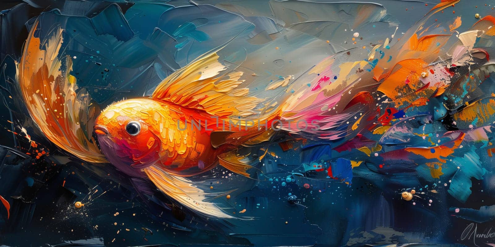 Color paint watercolor art Fish aquarium Animals wildlife illustration.