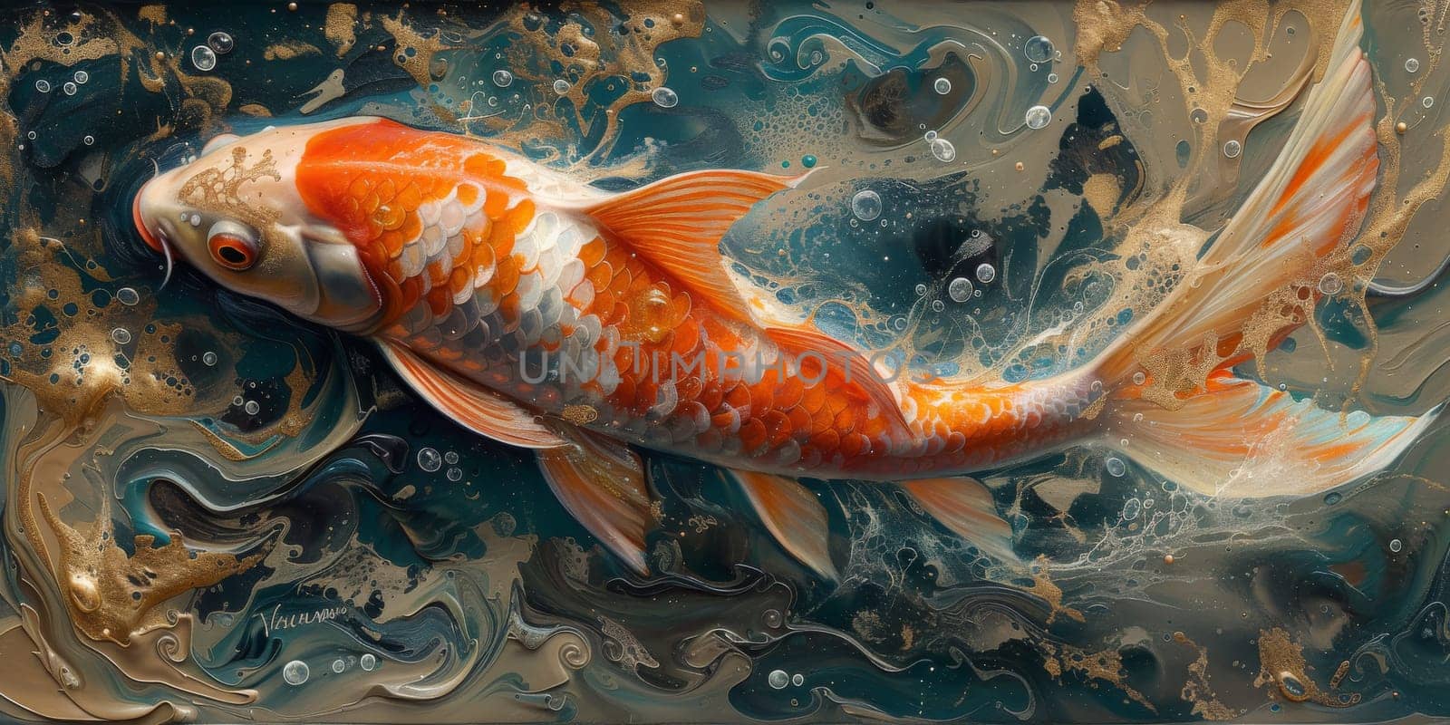 Color paint watercolor art Fish aquarium Animals wildlife illustration.