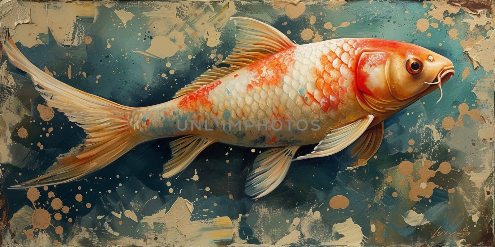 Color paint watercolor art Fish aquarium Animals wildlife illustration.