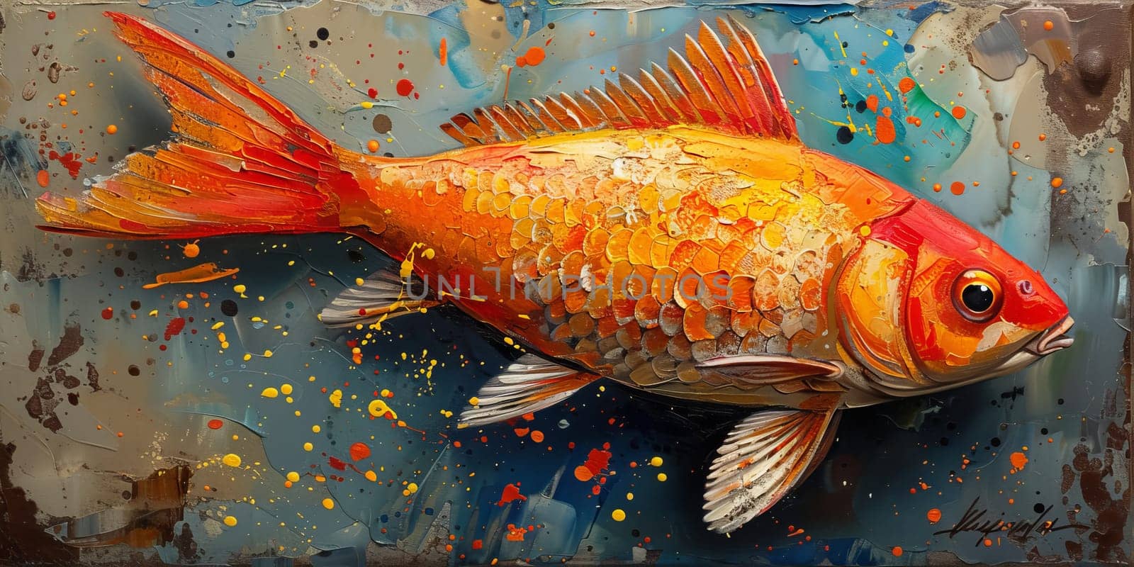 Color paint watercolor art Fish aquarium Animals wildlife illustration.