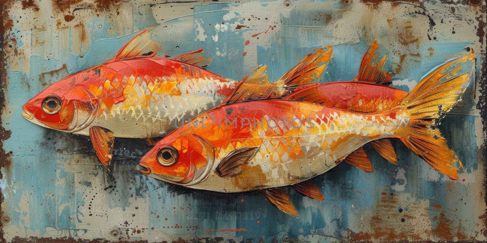 Color paint watercolor art Fish aquarium Animals wildlife illustration.