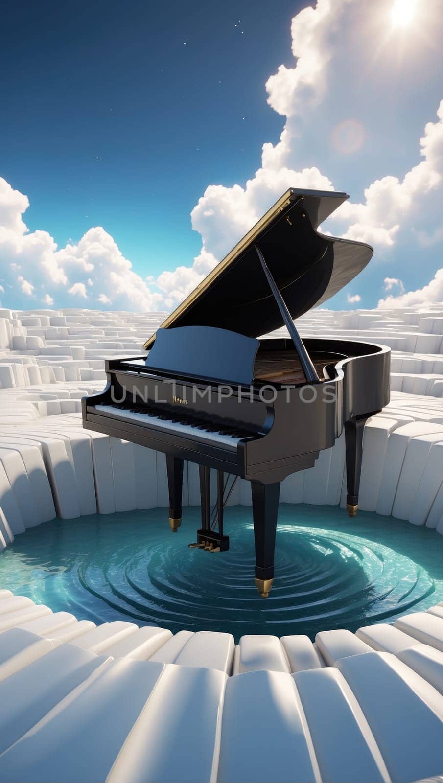 Black and white piano. AI generated