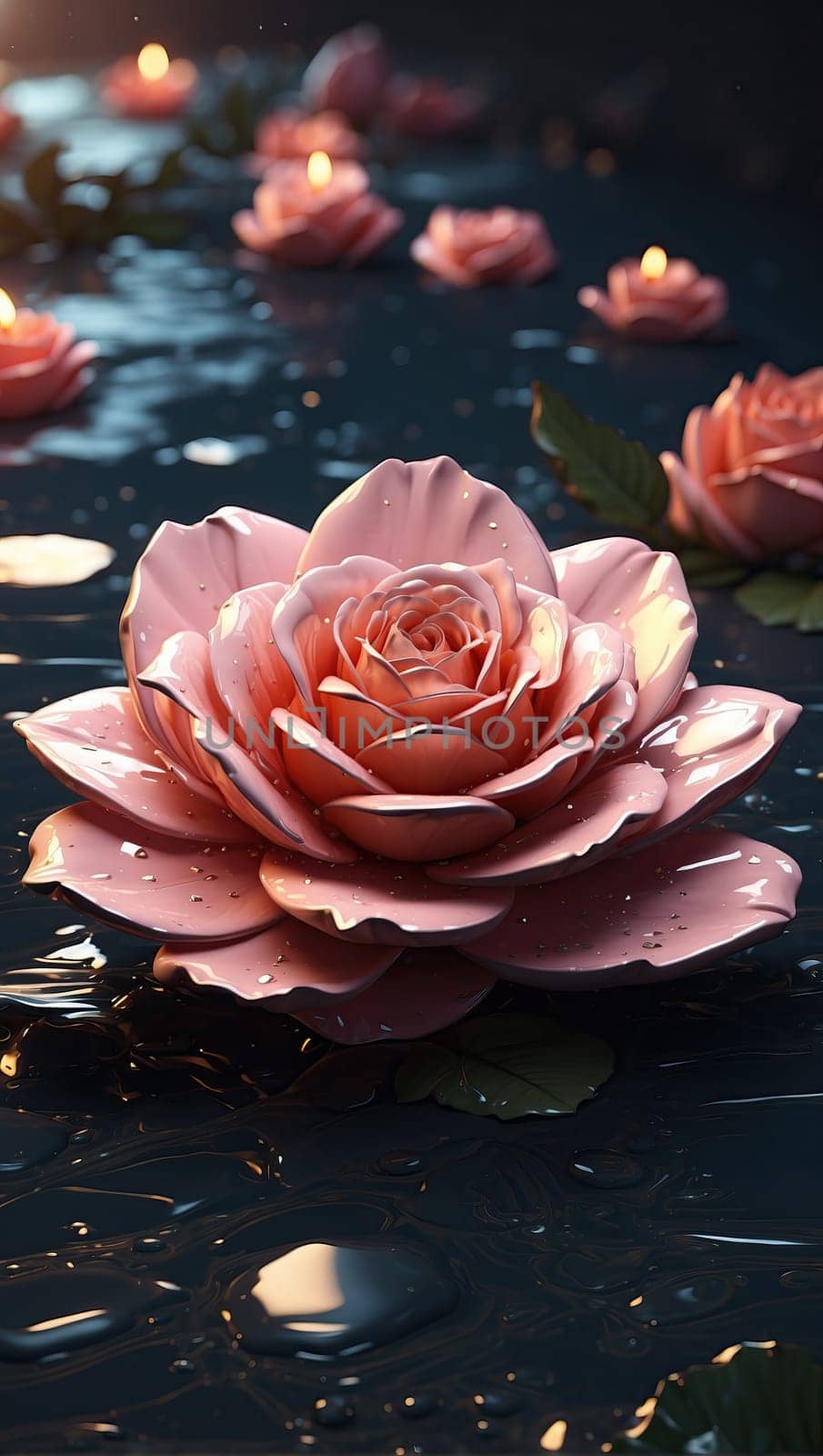 Rose in dew drops. AI generated