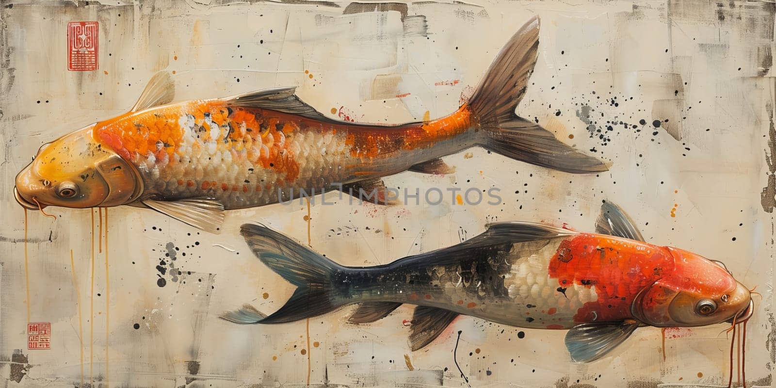 Color paint watercolor art Fish aquarium Animals wildlife illustration.