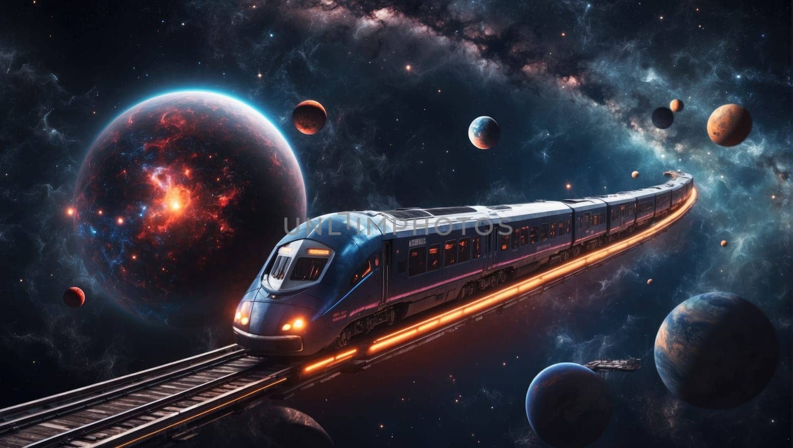 Traveling on an intergalactic train by applesstock