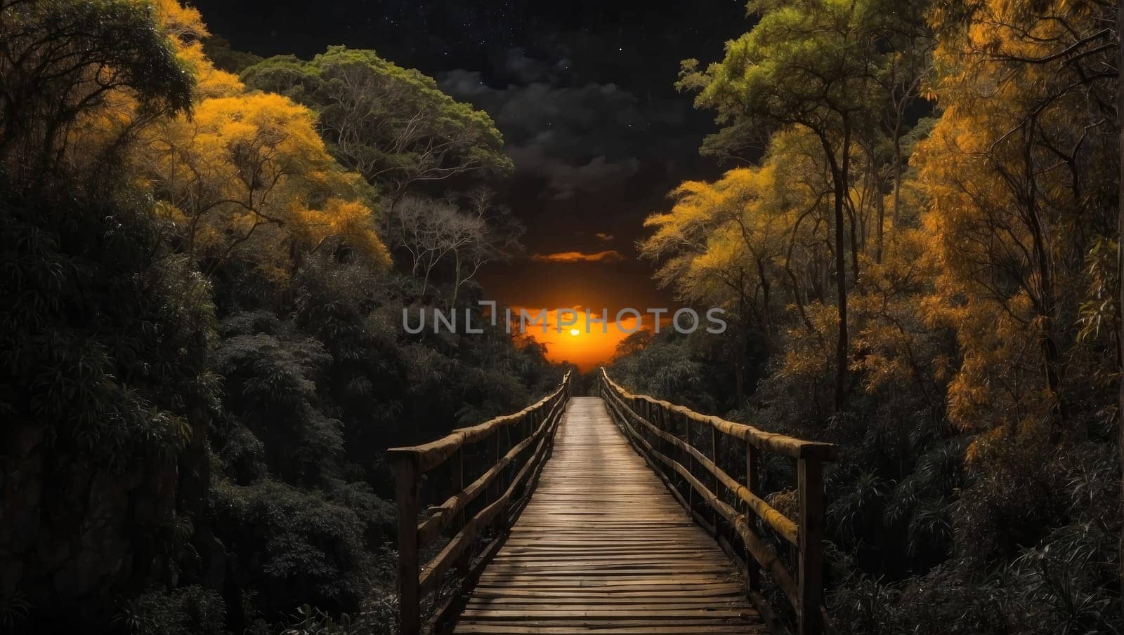 Bridge in the night forest by applesstock
