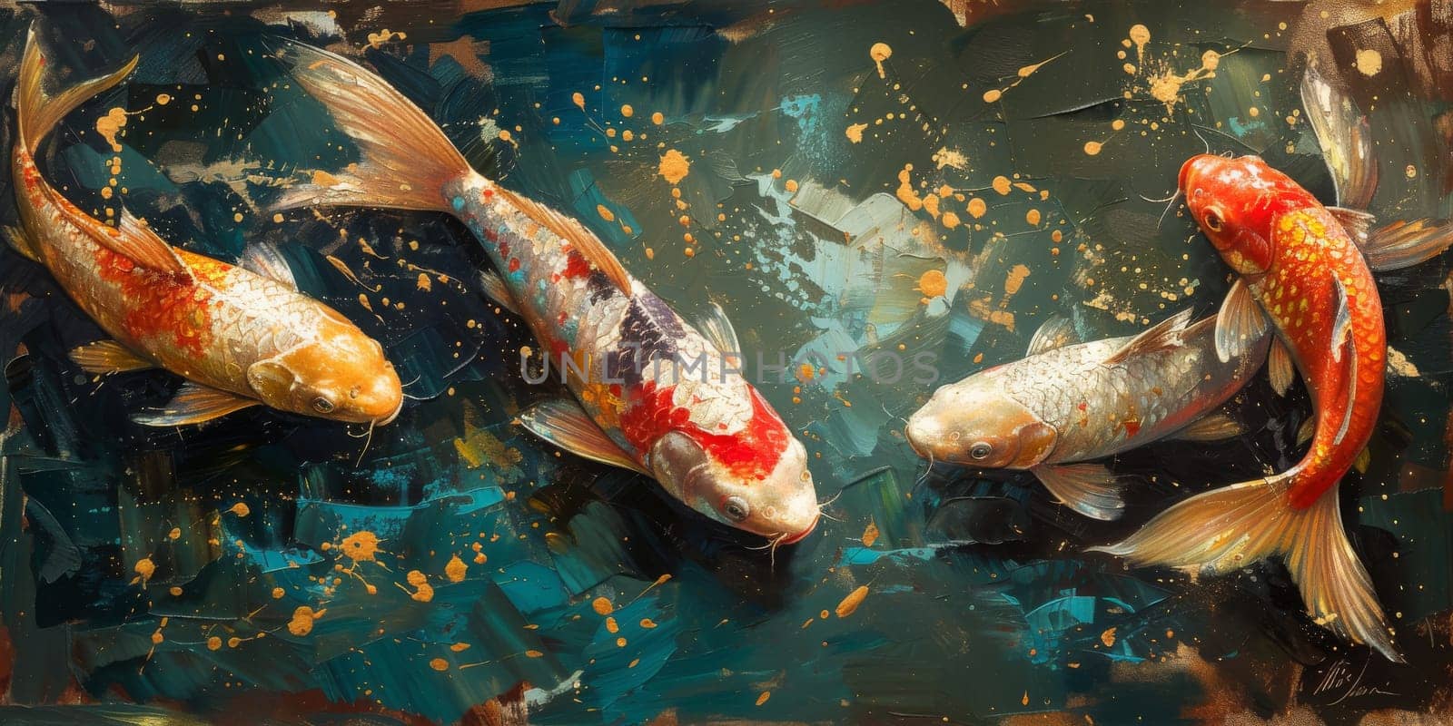 Color paint watercolor art Fish aquarium Animals wildlife illustration.