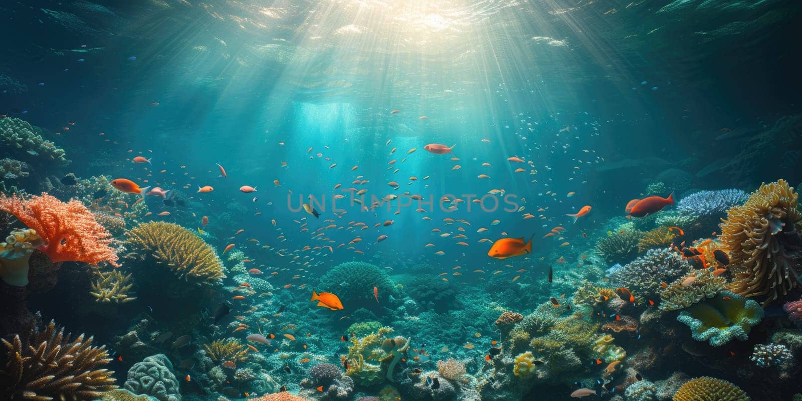 An underwater coral reef scene, diverse marine life. Resplendent. by biancoblue