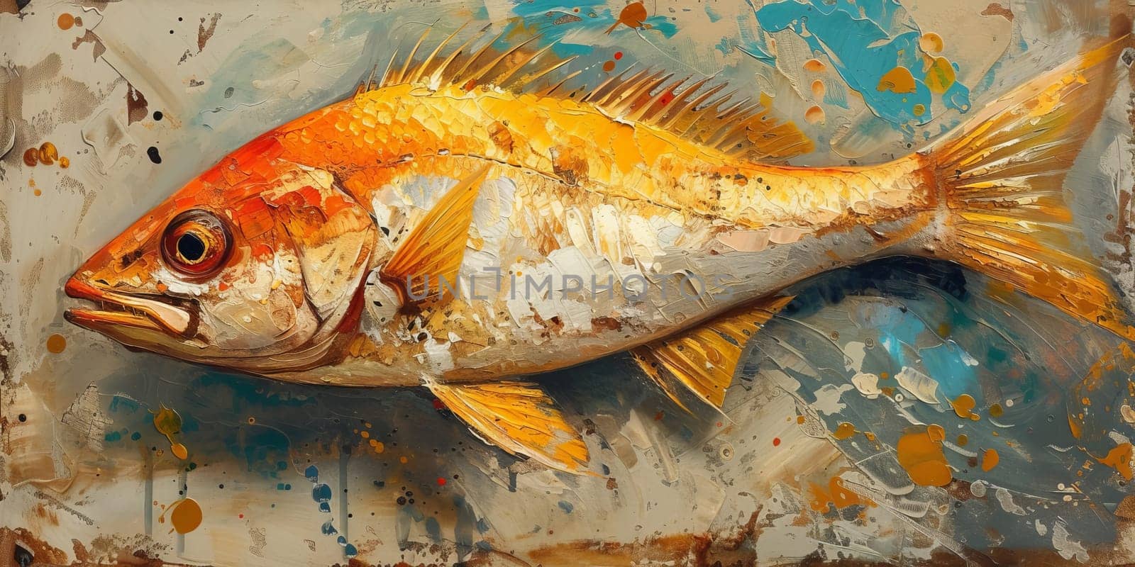 Color paint watercolor art Fish aquarium Animals wildlife illustration.