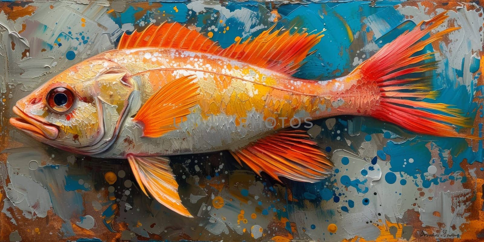Color paint watercolor art Fish aquarium Animals wildlife illustration by Benzoix