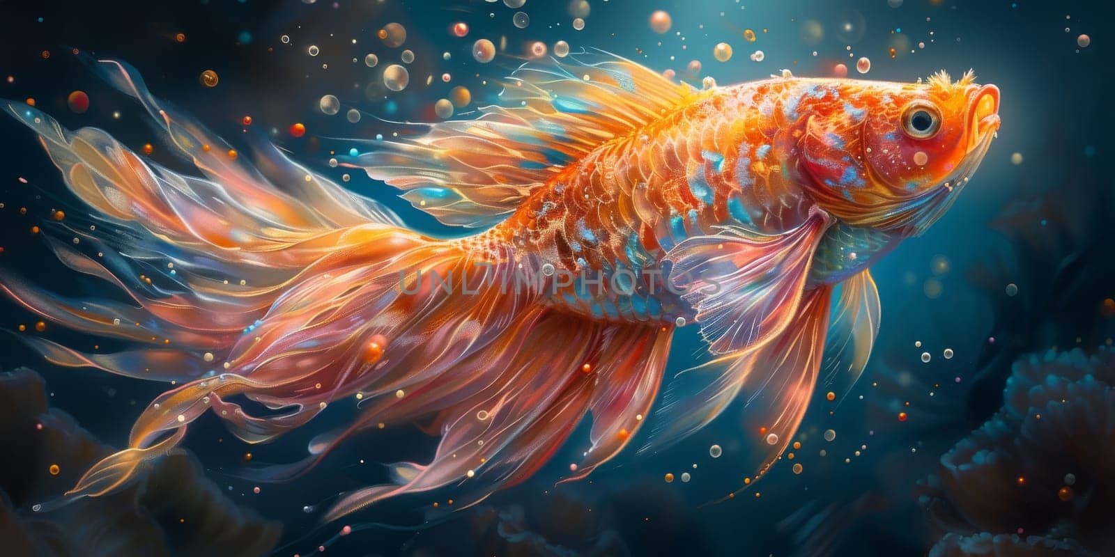 Color paint watercolor art Fish aquarium Animals wildlife illustration.