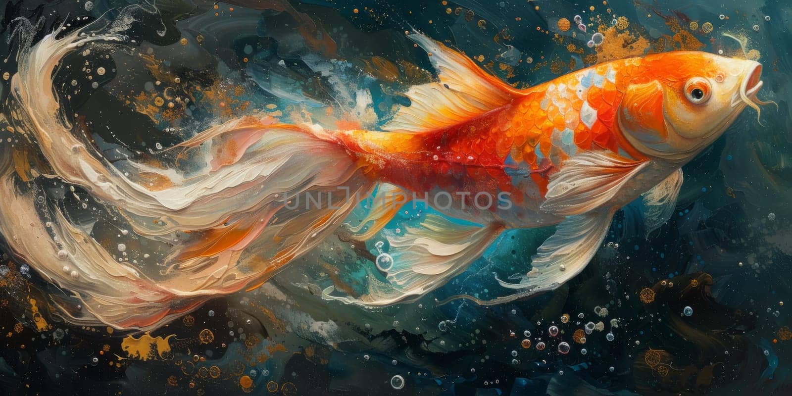 Color paint watercolor art Fish aquarium Animals wildlife illustration.