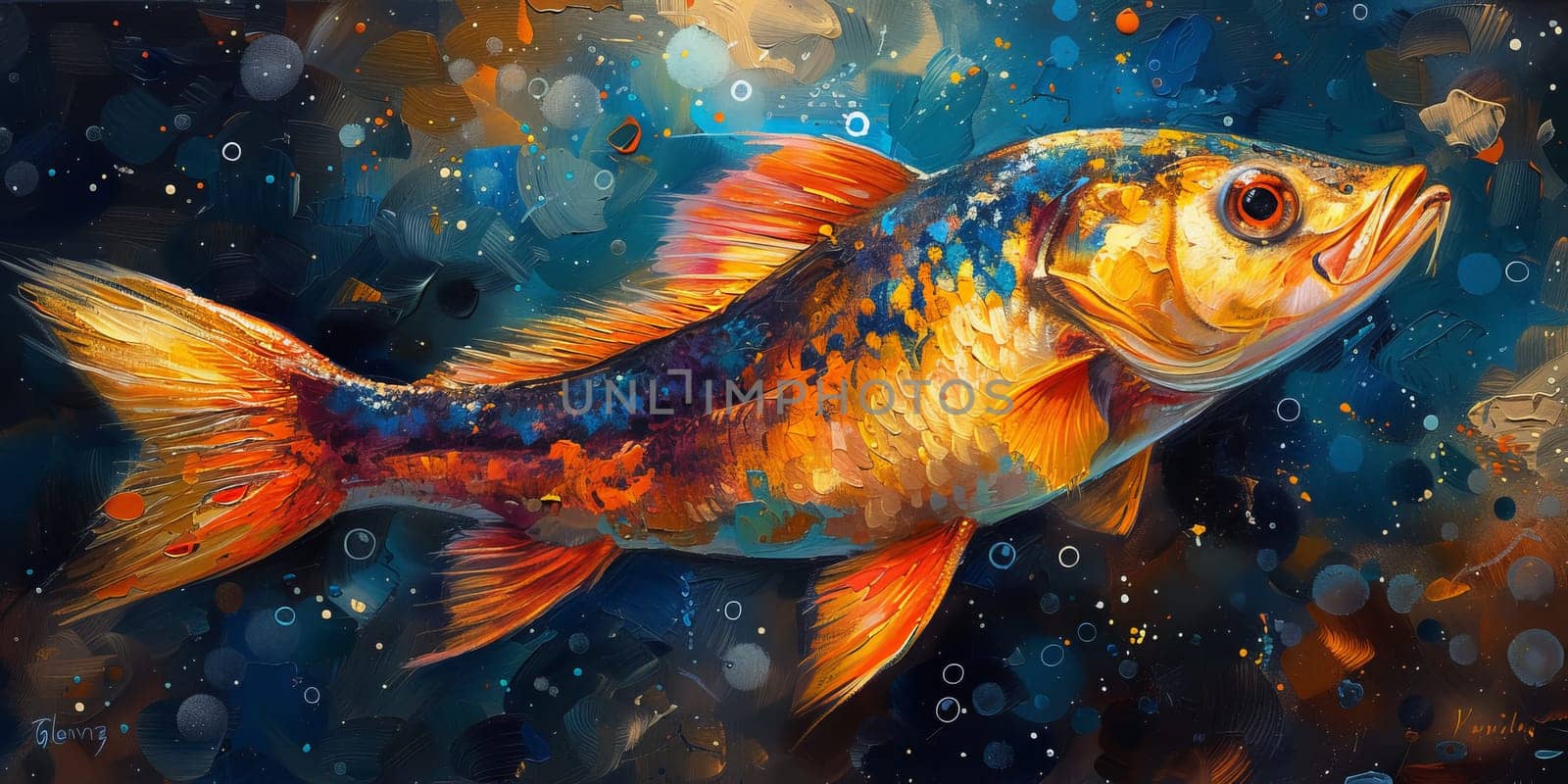 Color paint watercolor art Fish aquarium Animals wildlife illustration by Benzoix