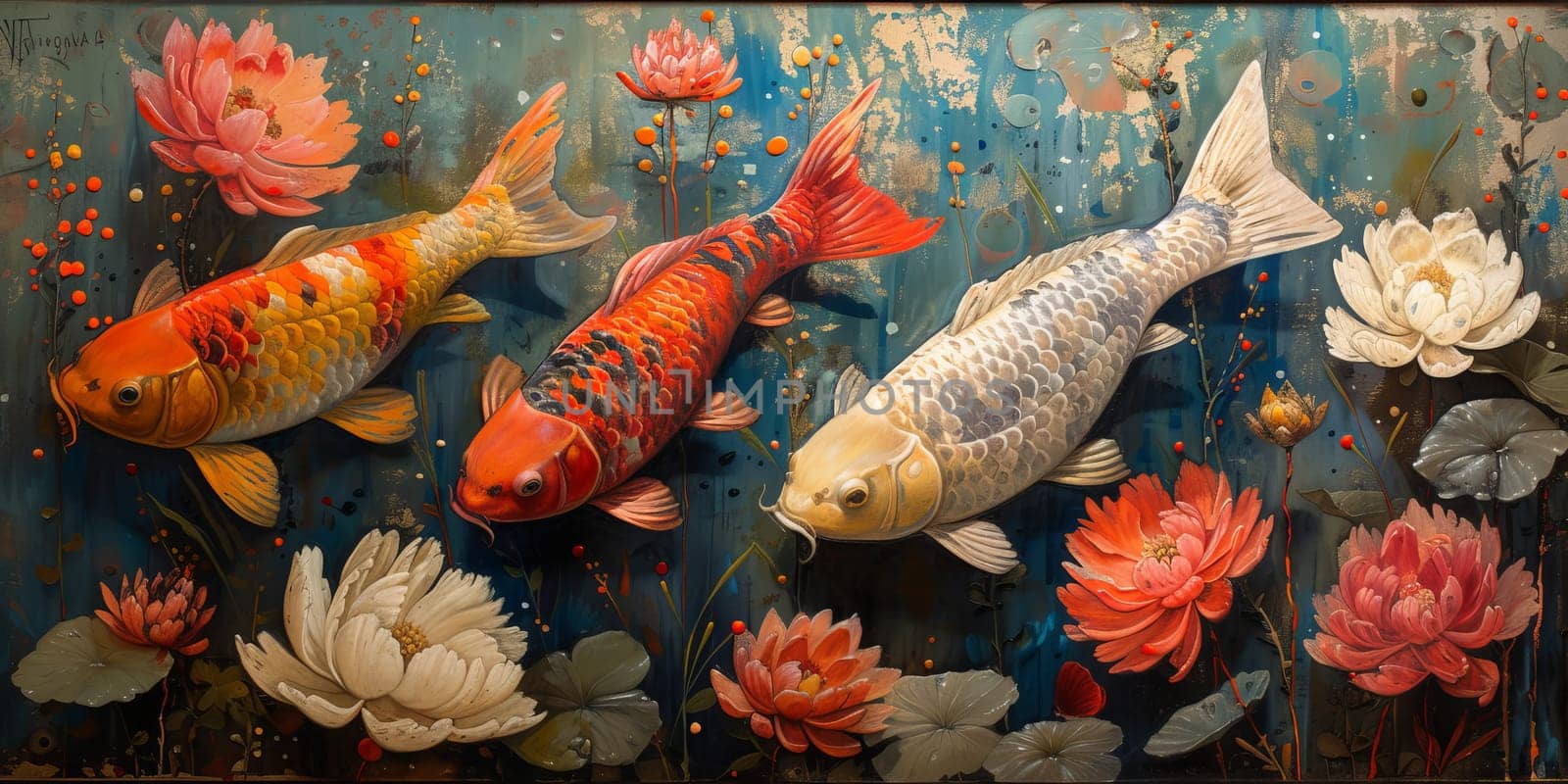 Color paint watercolor art Fish aquarium Animals wildlife illustration.